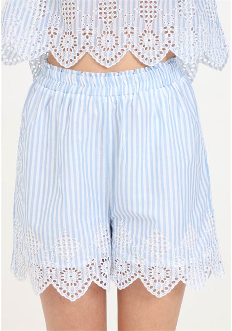White and light blue striped casual shorts for women ONLY | 15321245Bright White